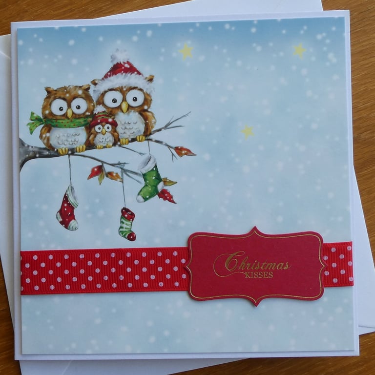 Owl Christmas Card - Christmas Kisses