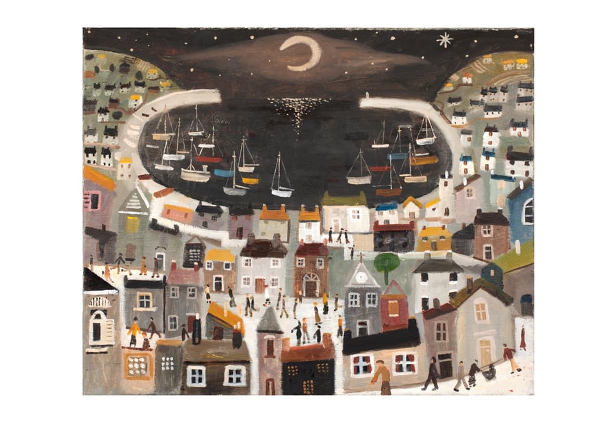 Mousehole Moon 45 x 32 cms . Collectors Fine art print on Tintoretto Gesso paper