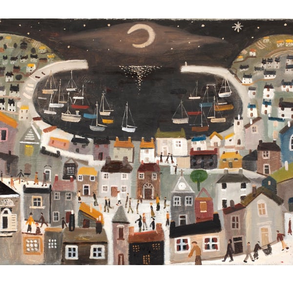 Mousehole Moon 45 x 32 cms . Collectors Fine art print on Tintoretto Gesso paper