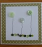 Pack of 3 Mini Blank Cards - Green Button Flowers and Sequins - Image 2