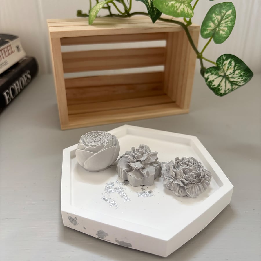 Peony & Rose Essential Oil Diffusers on Silver Foil Plate