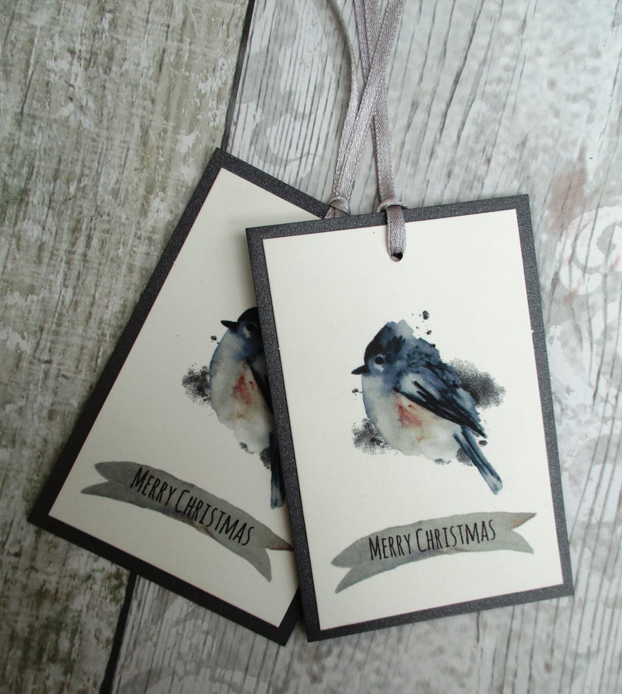 Christmas Gift Tags Hare and Bird Watercolor Style set of 4