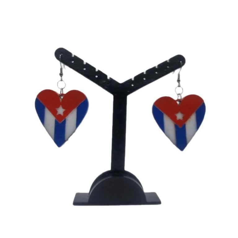 Cuban flag earrings, love Cuba,loveheart jewellery, caribbean queen,hand painted