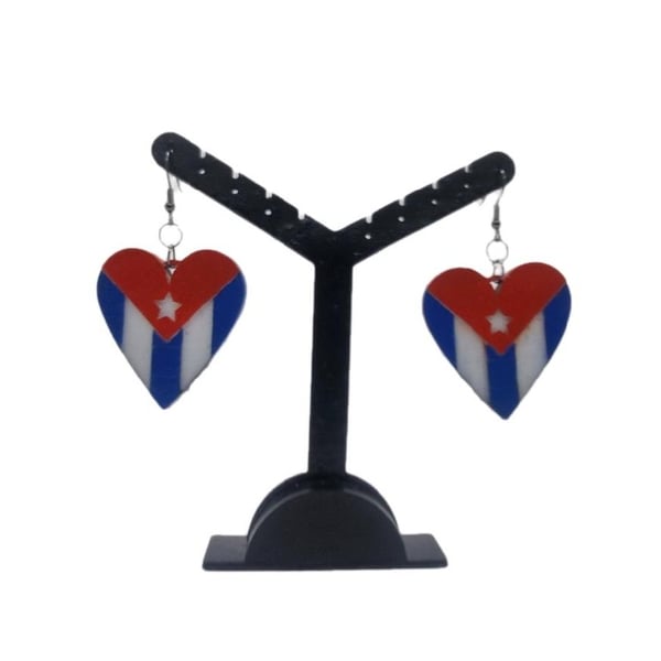 Cuban flag earrings, love Cuba,loveheart jewellery, caribbean queen,hand painted