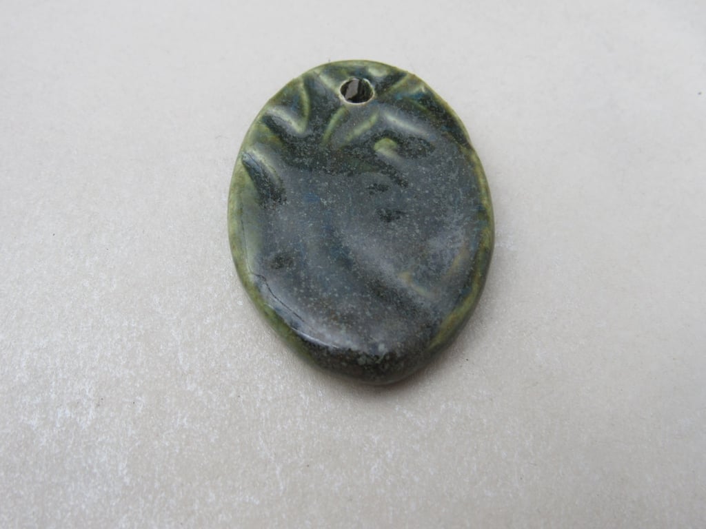 Large Forest Green Knotwork Ceramic Pendant