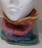 Handknit Cotton blend Circular Eyelet Cowl in pastel rainbow 