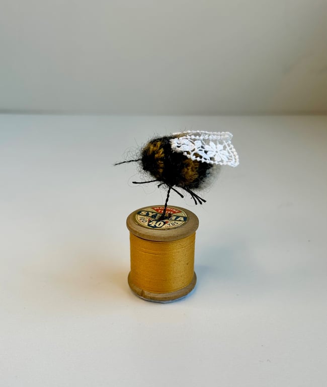 Mini Bobbinbee - Crochet Bee on a vintage wooden bobbin