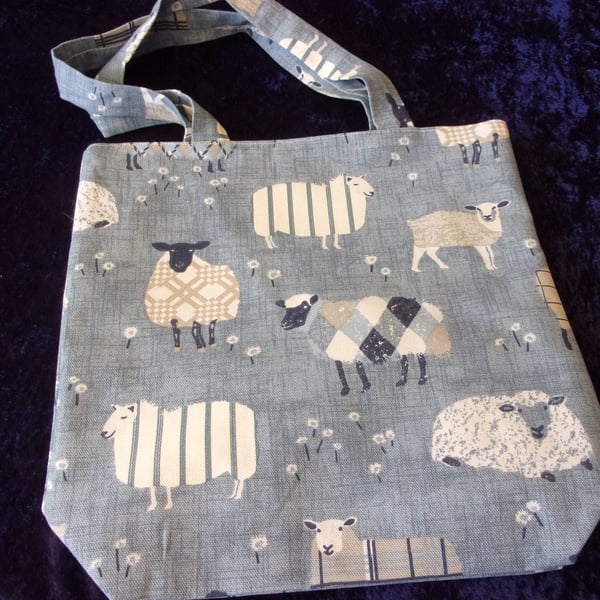 Sheep on Denim Blue Background Fabric Bag