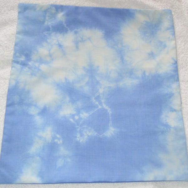 light blue tie dye cushion, flowers and frost