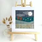 Textile Art, Mounted Wall Art, Embroidered Art - Moonlit Meadows