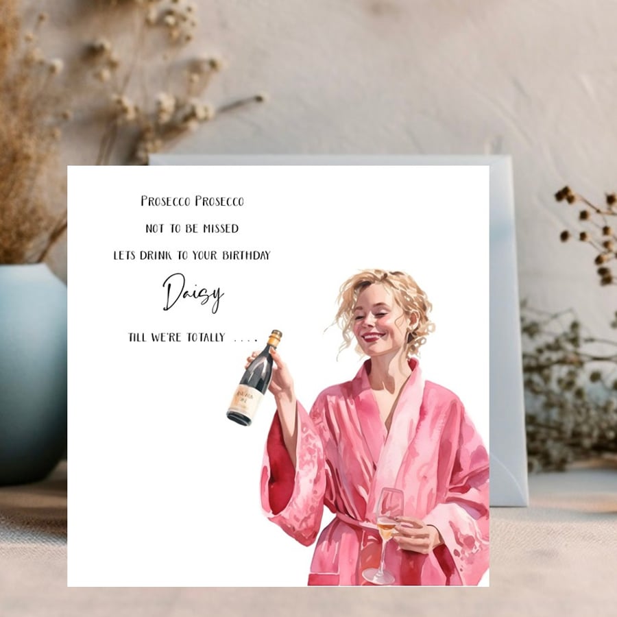 Watercolour Prosecco Celebration Card - for birthday or any other celebration 