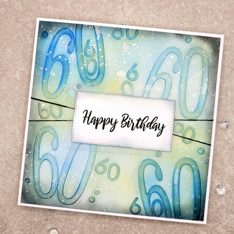 60th birthday card- textured dimensional blank grey blue green 