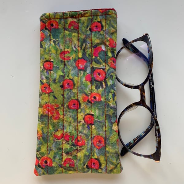 Klimt Field Of Poppies Design Quilted Fabric Glasses Case