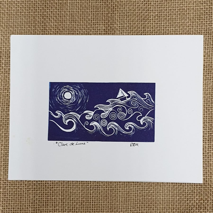 Clare de Lune, original lino print