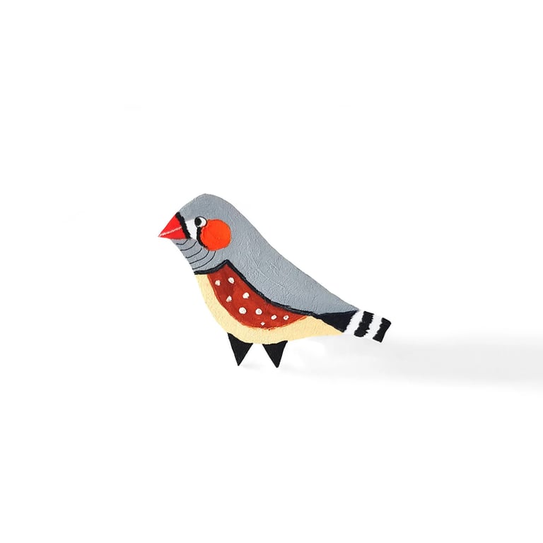 Zebra Finch Brooch - Handpainted - Bird Badge