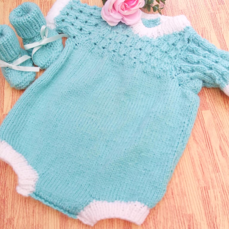 Babys Short Sleeved Romper Suit and Booties Set For a Boy or Girl, Baby Gift