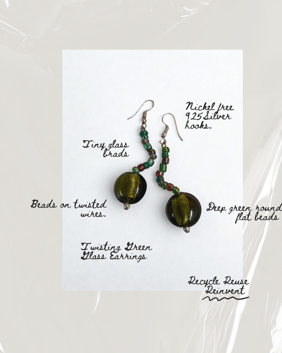Twisting Deep Green Glass Earrings