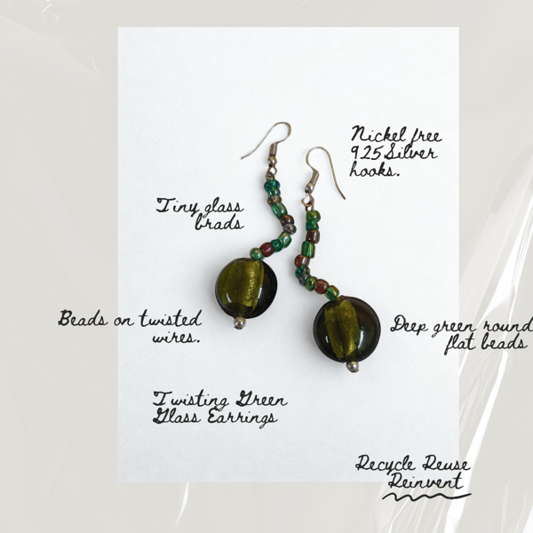 Twisting Deep Green Glass Earrings