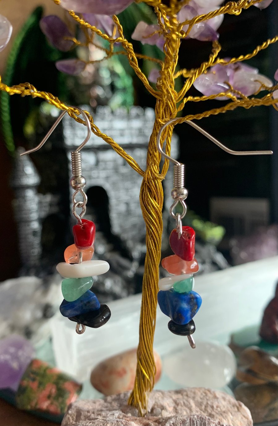 Rainbow Chakra Style Crystal Earrings 