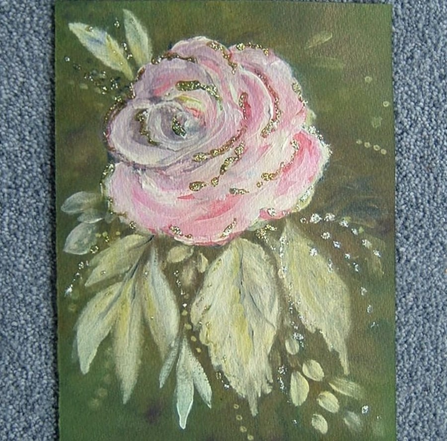 mixed media glitter rose art painting ref 591