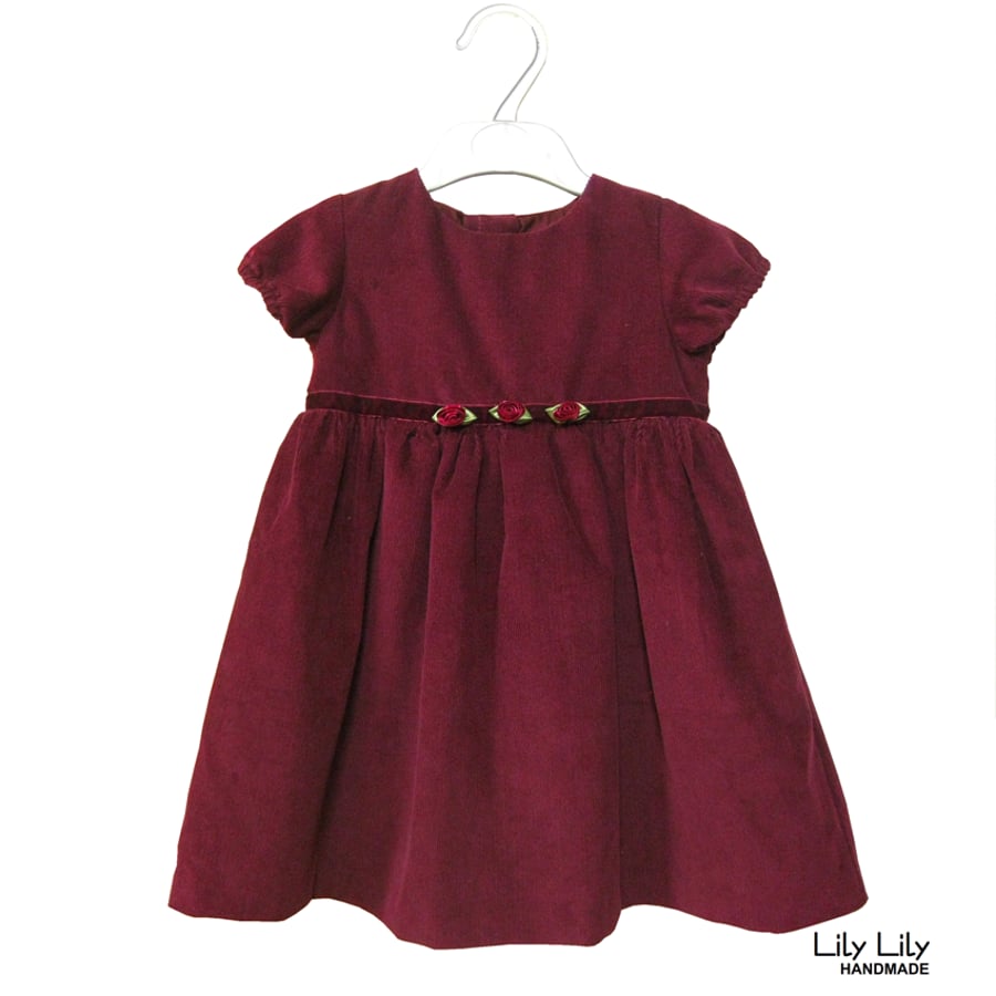 Handmade Baby Dress 6-12 months (Burgundy baby cord)