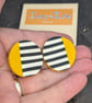 Modern mustard and stripe polymer clay stud earrings - Image 1