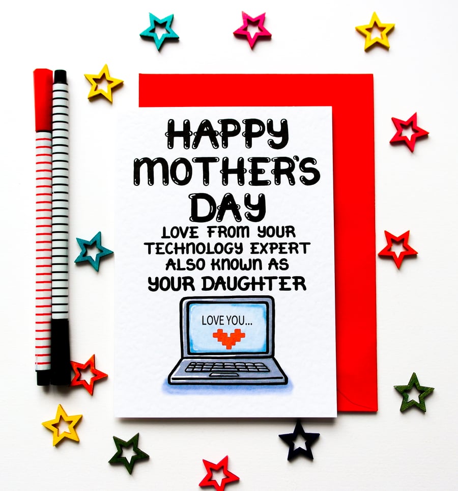 Funny Mothers Day Card, Joke Computer Mum, Mom Card From Daughter, Teenager