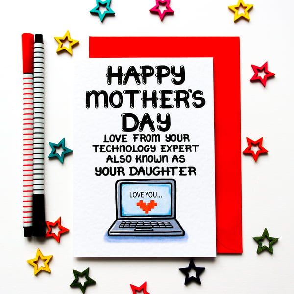Funny Mothers Day Card, Joke Computer Mum, Mom Card From Daughter, Teenager