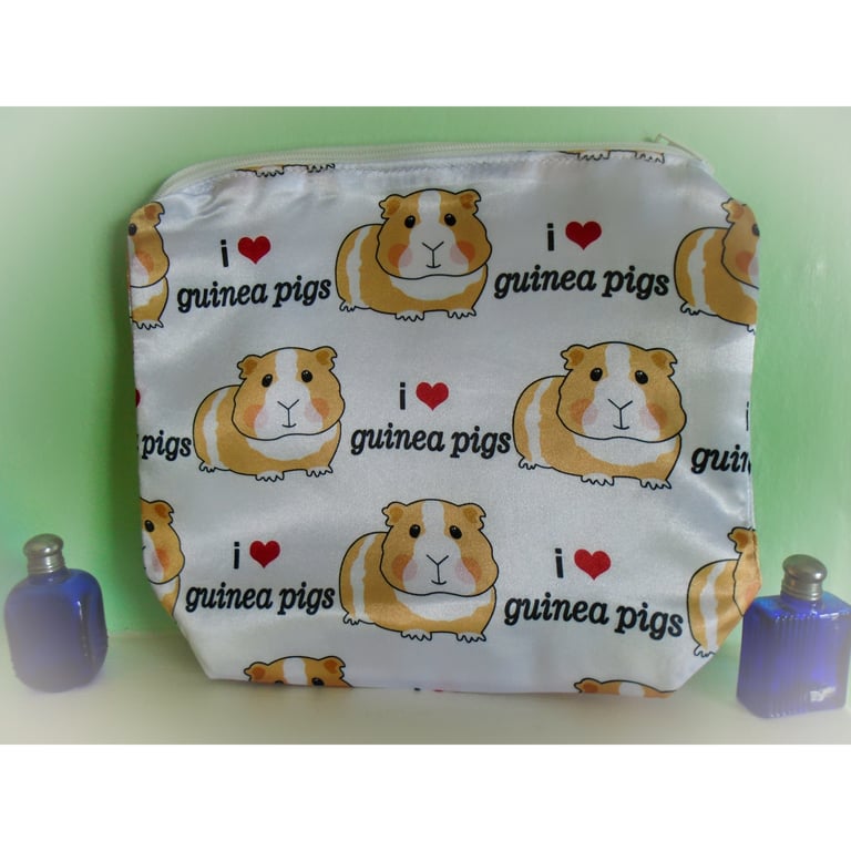 I Love Guinea Pigs Satin Makeup Bag or Large Pencil Case.