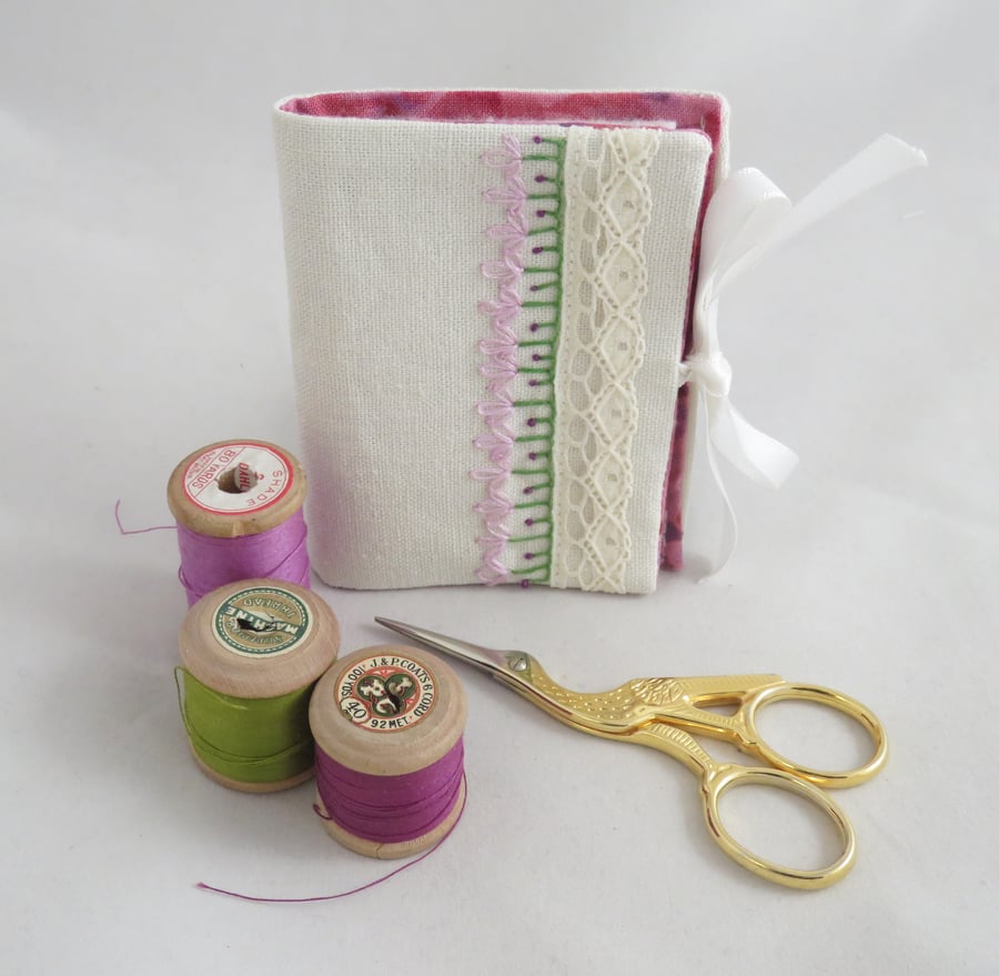Needlebook with Hand Embroidery and Vintage Lace