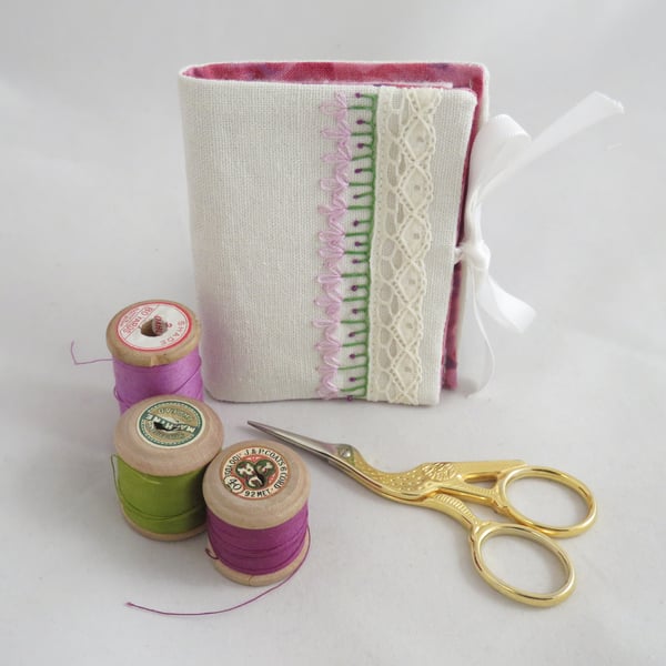 Needlebook with Hand Embroidery and Vintage Lace