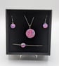 Pink and purple and silver Jewelry Set Handmade Polymer Clay Necklace, Earrings, - Image 1