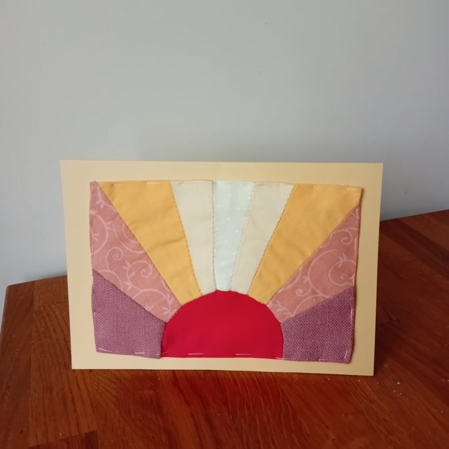 Sunrise or sunset patchwork card for any occasion. Blank card. Birthday card 