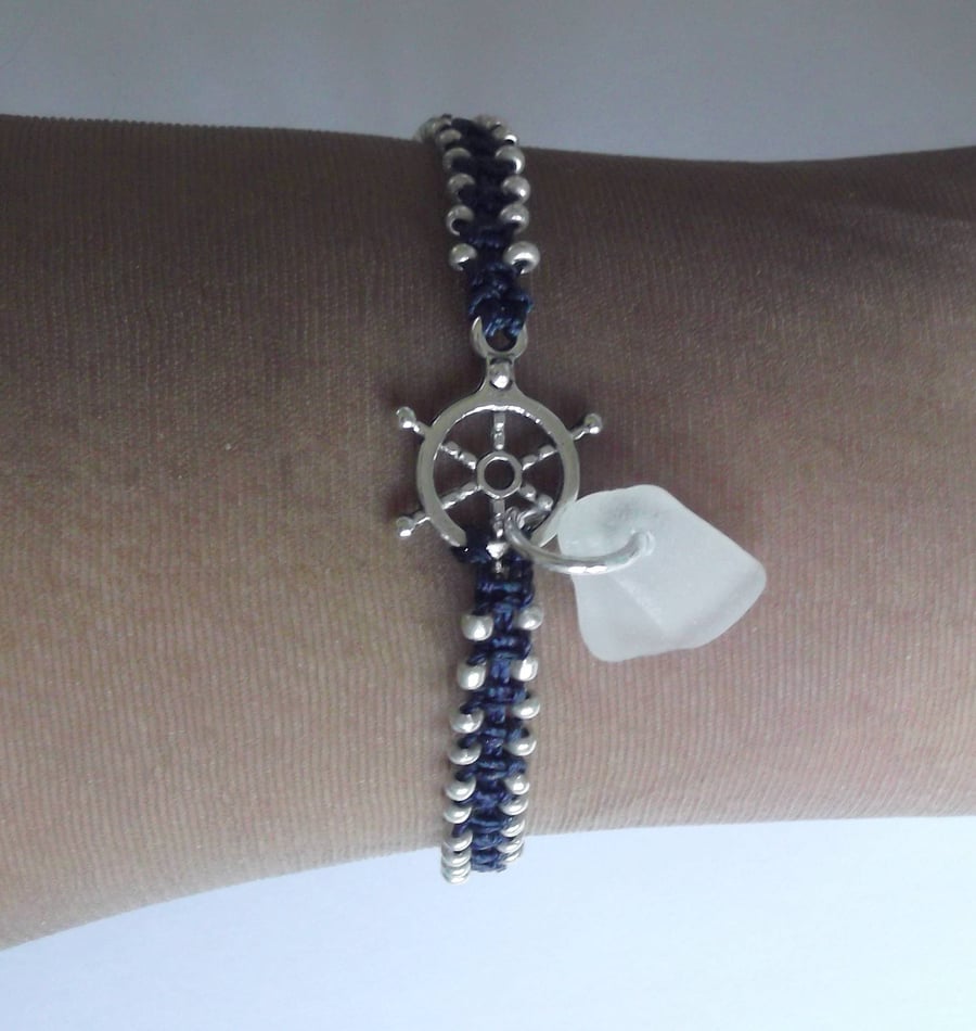 Nautical friendship bracelet. Sea glass jewellery