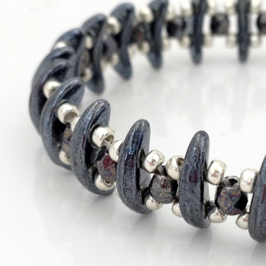 Hematite Coloured Crescent Bracelet