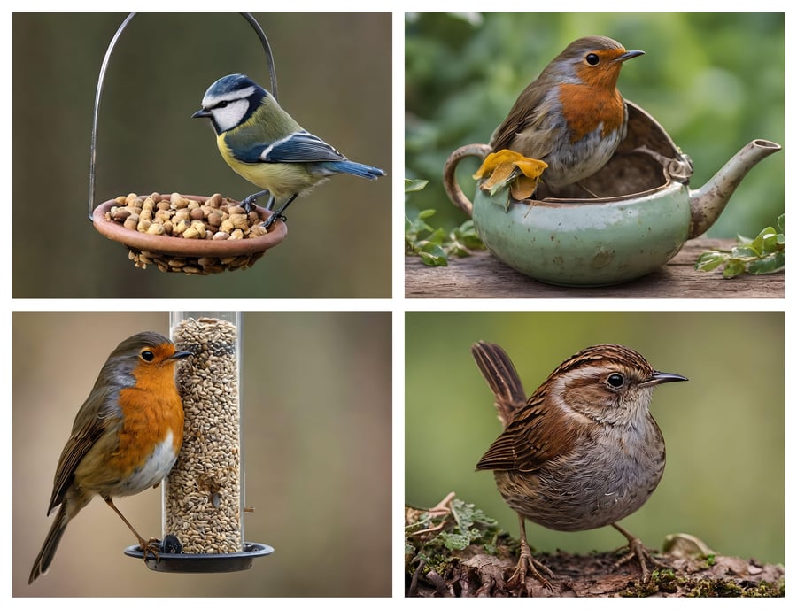 Pack of 4 Garden Birds Photo Greeting Cards A5