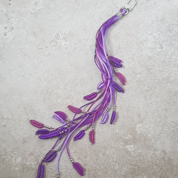 Purple Boho Bag Charm, Long Beaded Handbag Decoration, Purple accessories