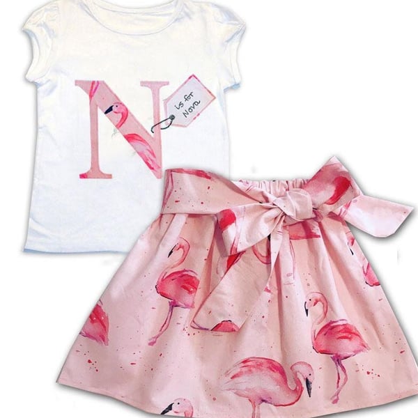 Girl's Flamingo Personalised Skirt and T-shirt Outfit