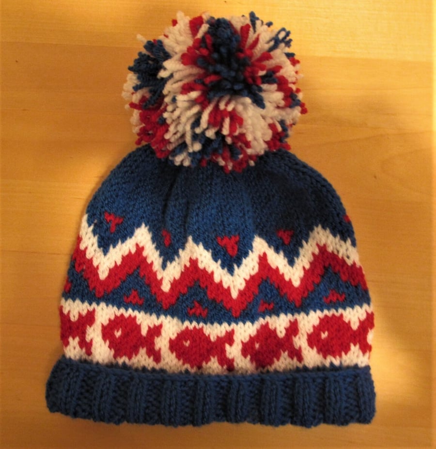 Hand Knitted Baby Hat, Fair Isle Hat, Winter Hat