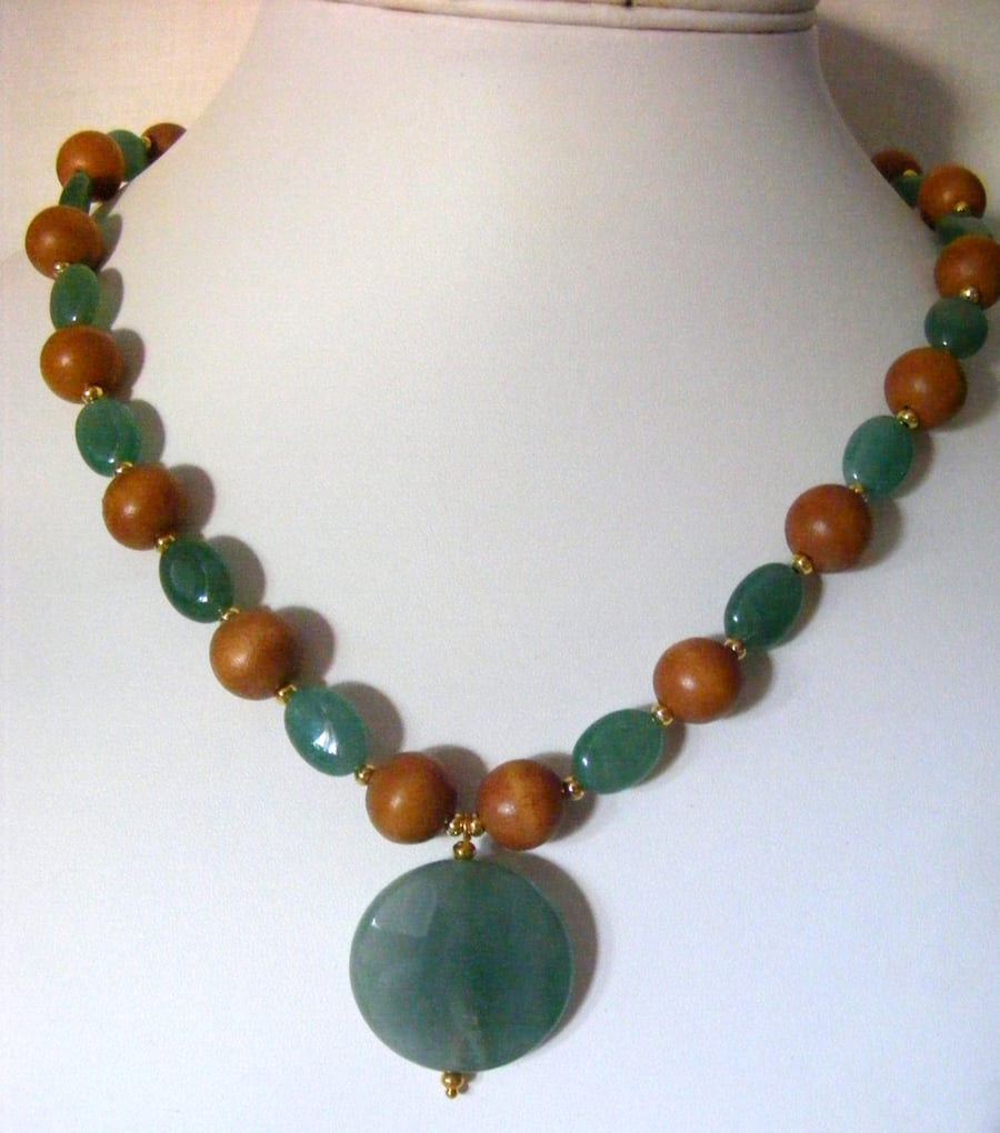 Aventurine and Wood Necklace