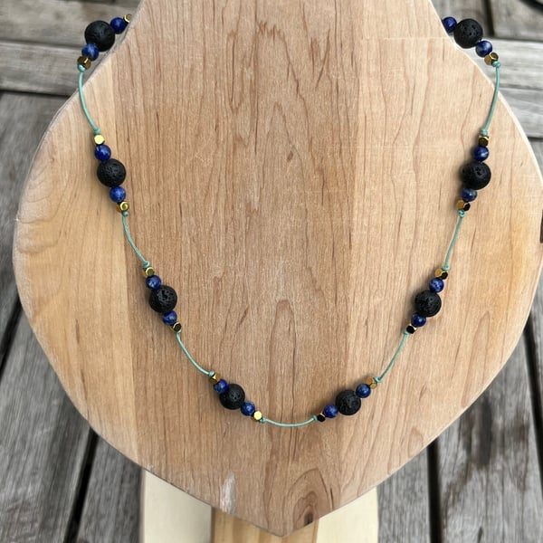 Lava and Lapis Lazuli necklace