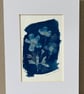Original floral cyanotype print in a white mount, ready to frame. 