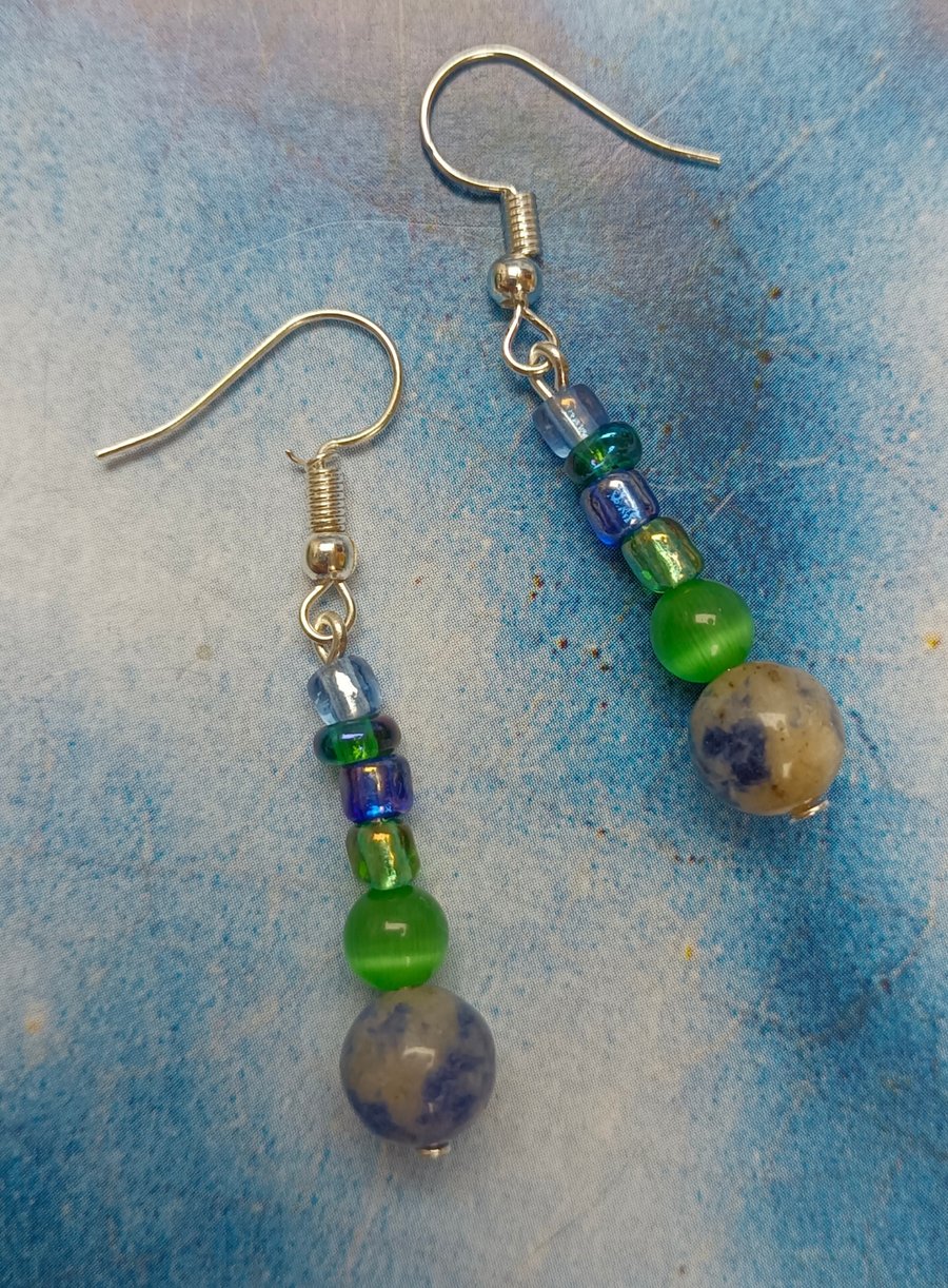 Gorgeous Blue & Green Glass Beaded Earrings