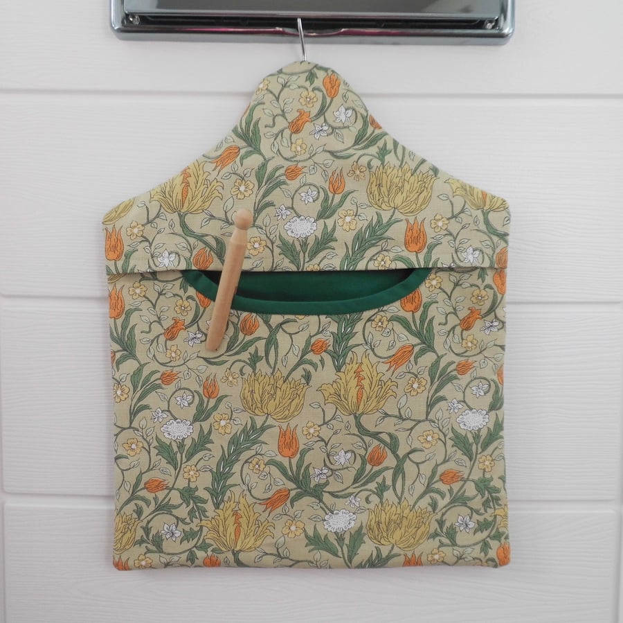 Peg bag in Wild Tulip fabric orange and green for clothes pins
