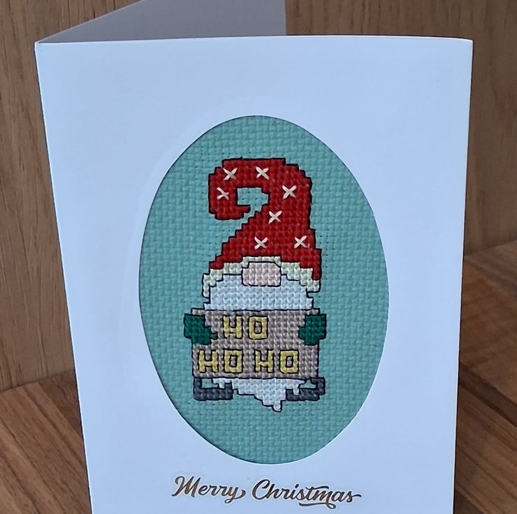 Handmade Cross Stitch Ho Ho Ho Christmas Gonk C... - Folksy