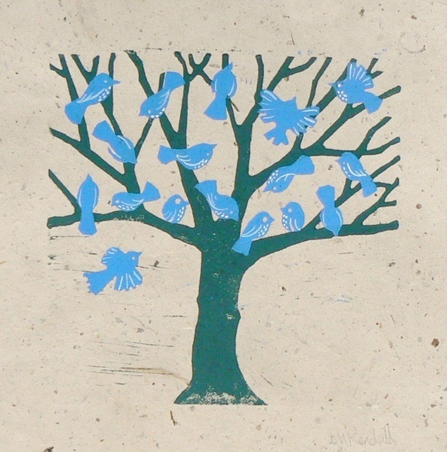 Blue Bird Lino Cut Print