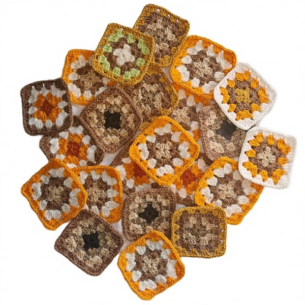 Handmade Autumn Harvest Crochet Granny Squares - Earthy Orange, Brown & Moss
