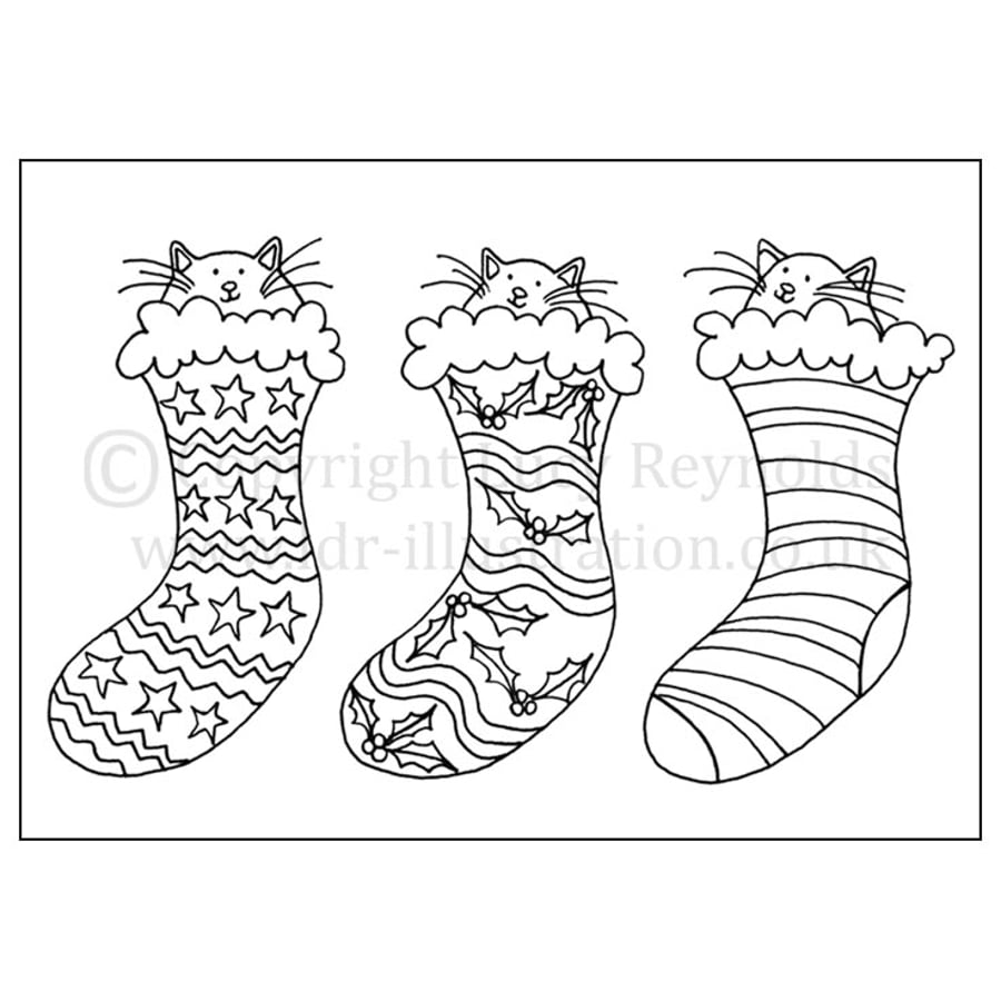 Colour-me-in Cats In Stockings Card