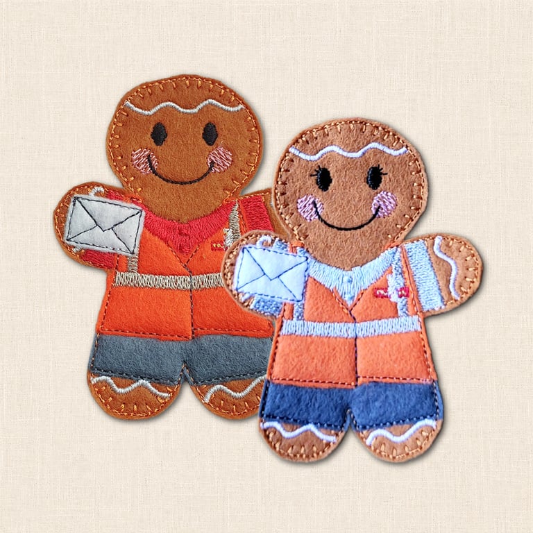 Postie Gingerbread Decoration - Embroidered Postal Worker Character