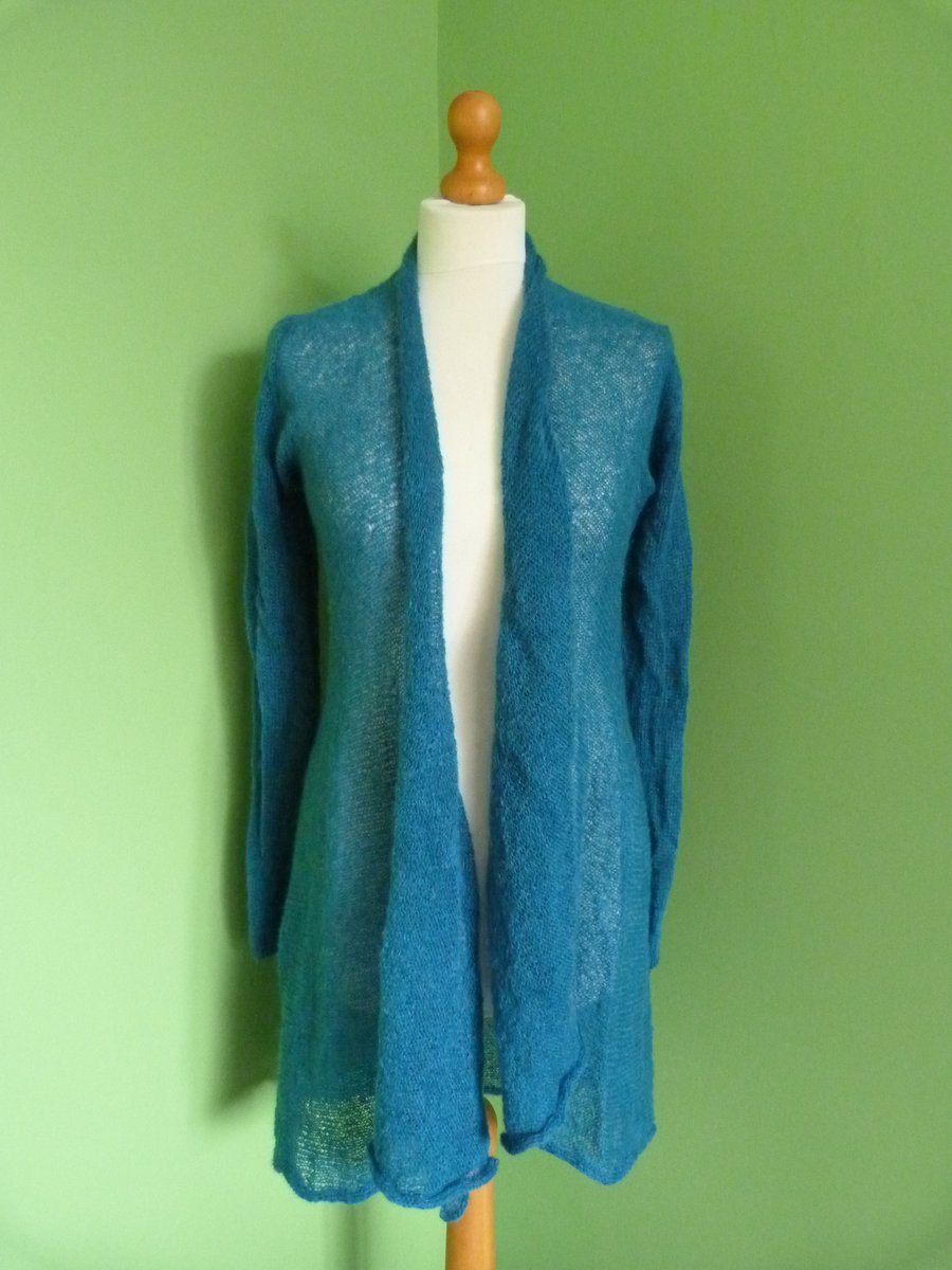Mohair Cardigan in Petrol Blue Colour. Womens approx size 12-14. Flare Top